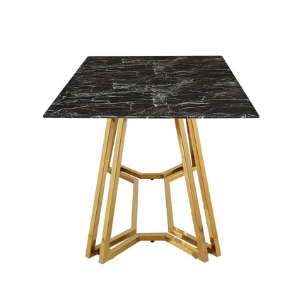 Eettafel 160x90x76 cm glas marmerlook goud