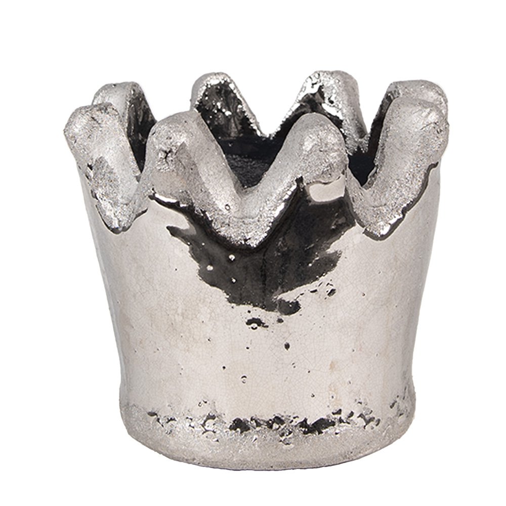 Flower Pot Crown Ø 12x10 cm Silver-colored Terracotta