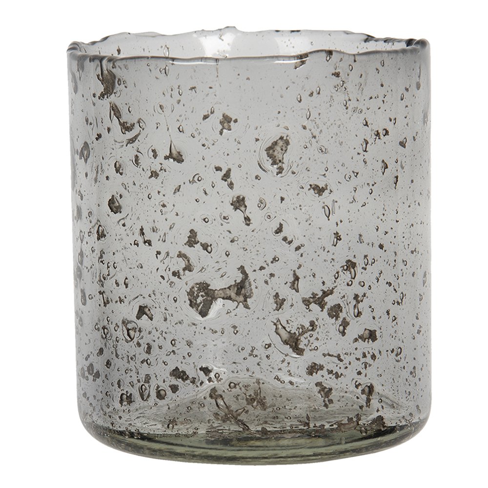 Tealight holder Ø 10x12 cm Grey Glass Tealight holder