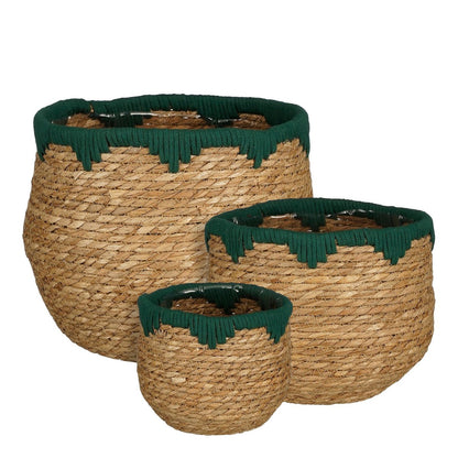 Plantenmand set van 3 H24xØ26 cm zeegras groen bruin