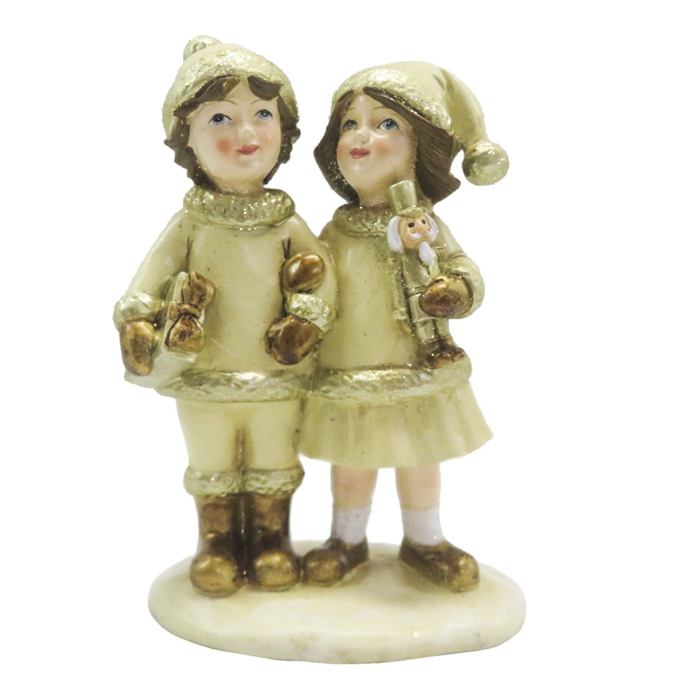 Figurine Children 15 cm Beige Gold Polyresin Christmas Decoration