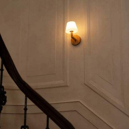 Wandlamp oplaadbaar rubberwood lichtbruin dimbaar