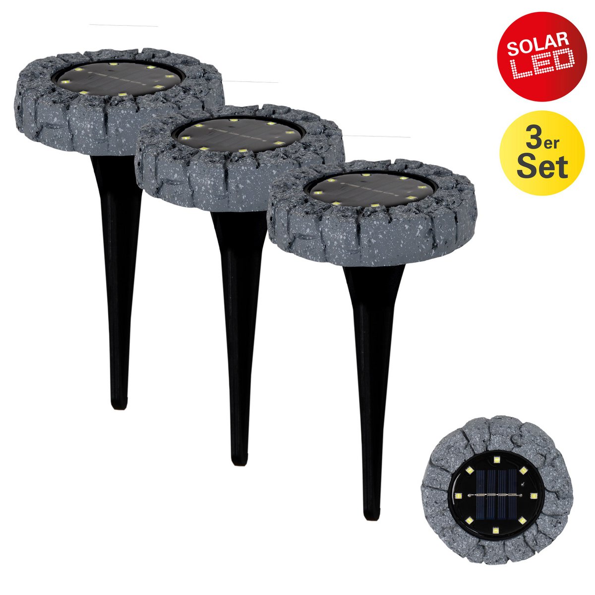 Solar grondspots 3 stuks 14 cm grijs
