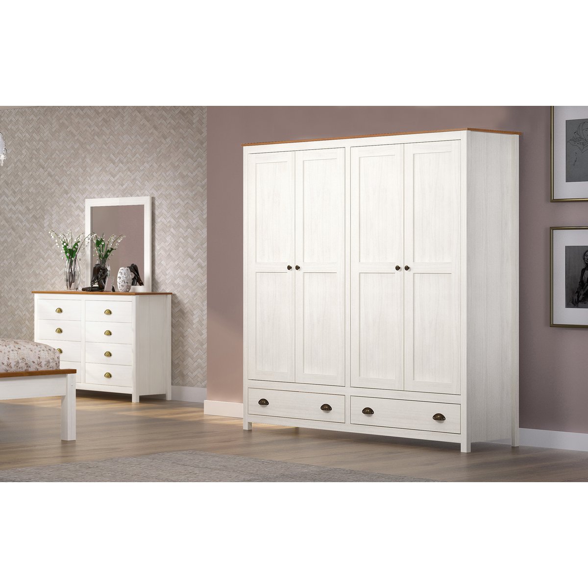 Kledingkast massief dennenhout 185x176x54 cm wit bruin