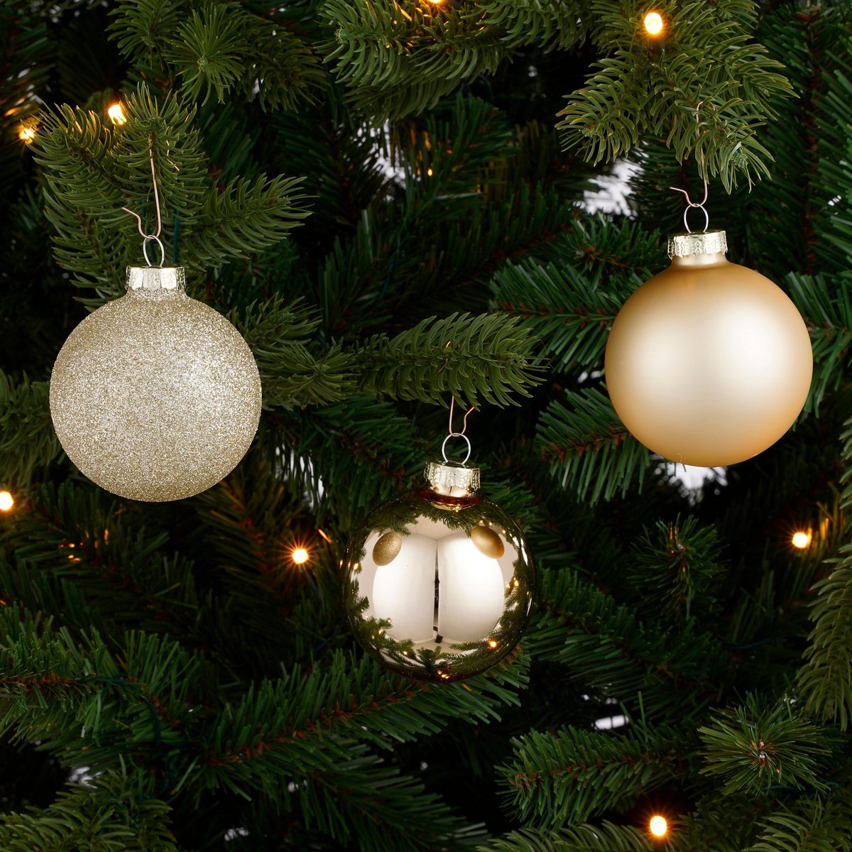 Kerstballen set 26 stuks glas champagne 5/6/7 cm