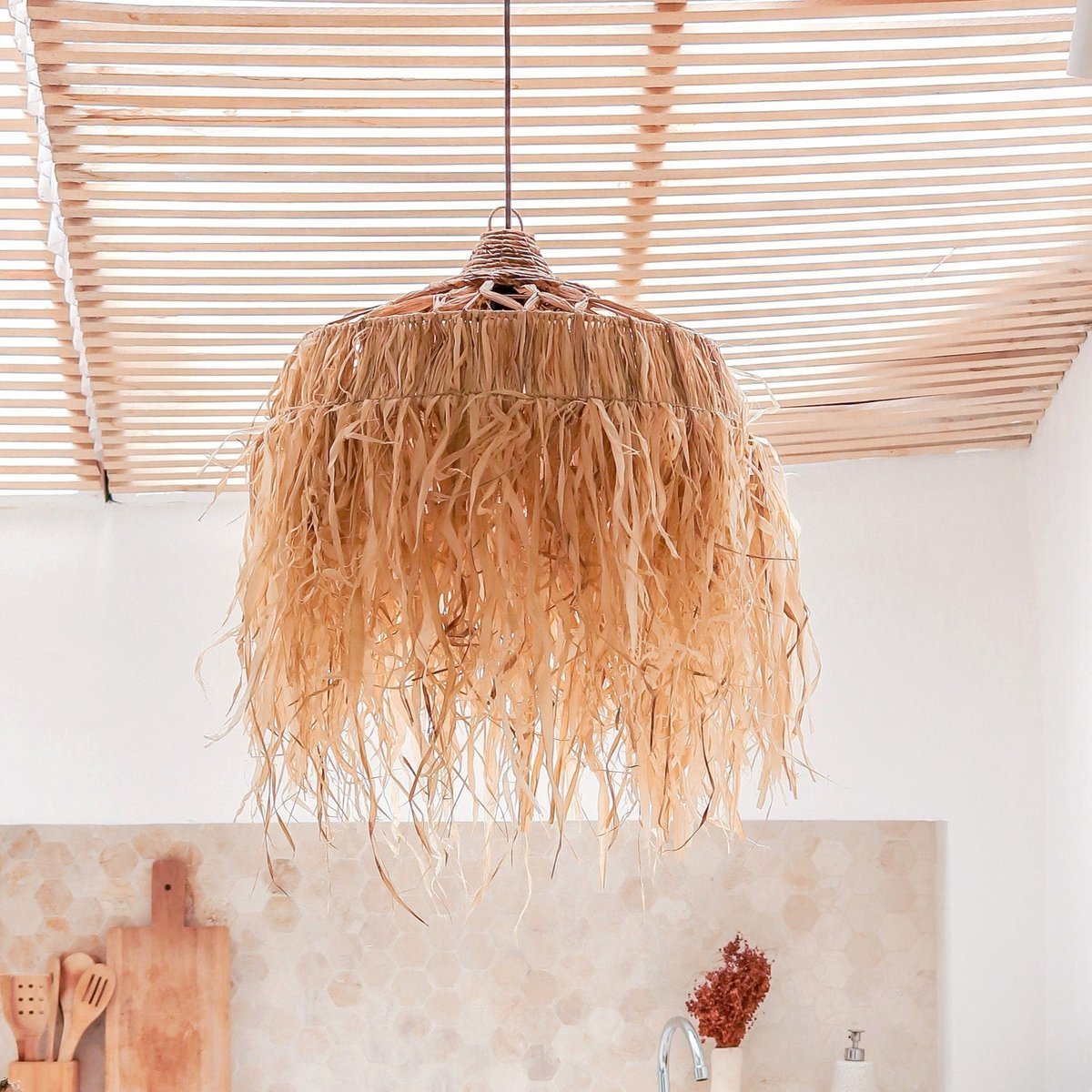 Hanglamp raffia met franjes M 40 cm