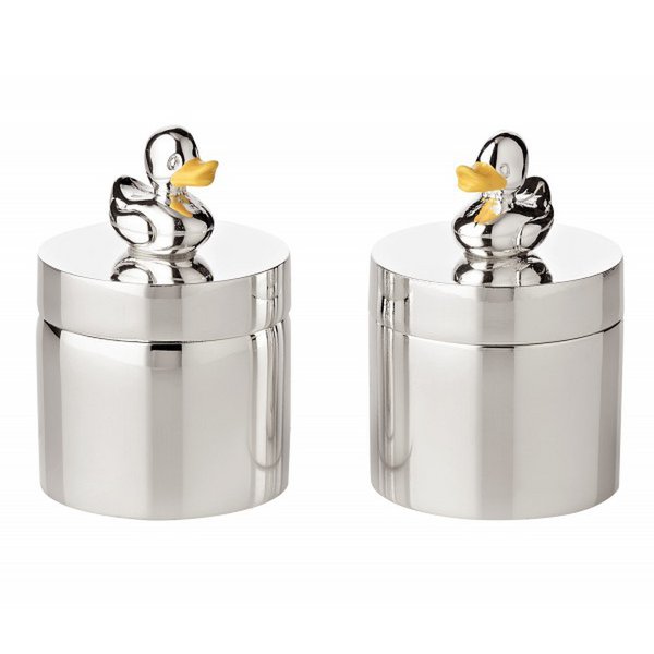 Edzard set 2 tandendoosjes eend 5 cm verzilverd