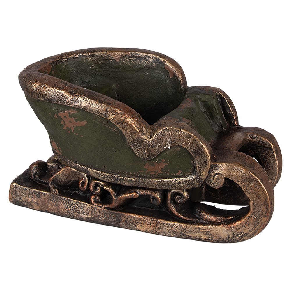 Kerstdecoratie slee 35x23x21 cm groen keramiek