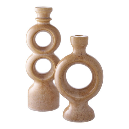 Candlestick - Brown, ceramic, 10.7x9.5x30.5 cm