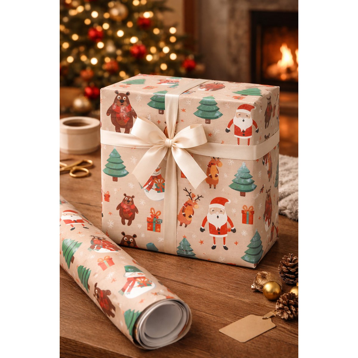 Wrapping Paper 3 Rolls 50x75 cm Beige Paper