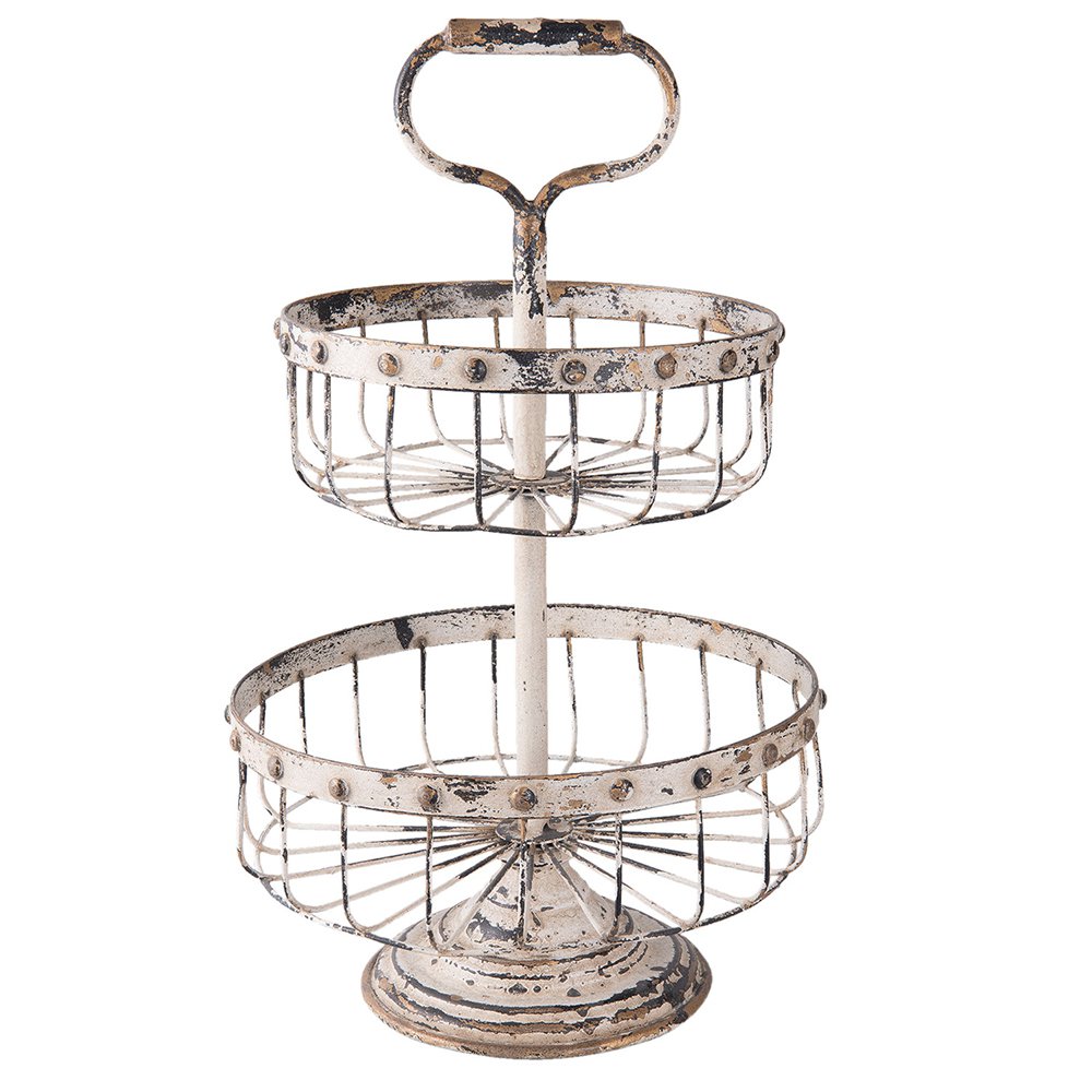 Etagère 2 laags Ø 30x50 cm wit ijzer