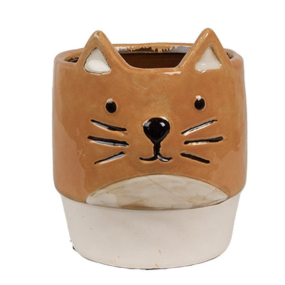 Flowerpot Ø 11x13 cm Orange Ceramic Cat