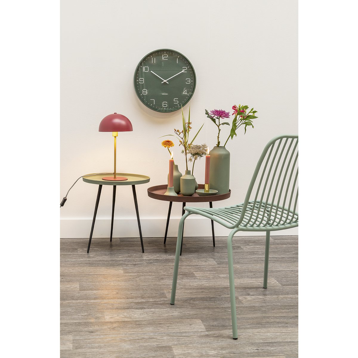 Wandklok 40 cm ijzer groen