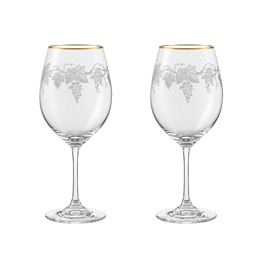 Wijnglazen set van 2 gegraveerd met gouden rand