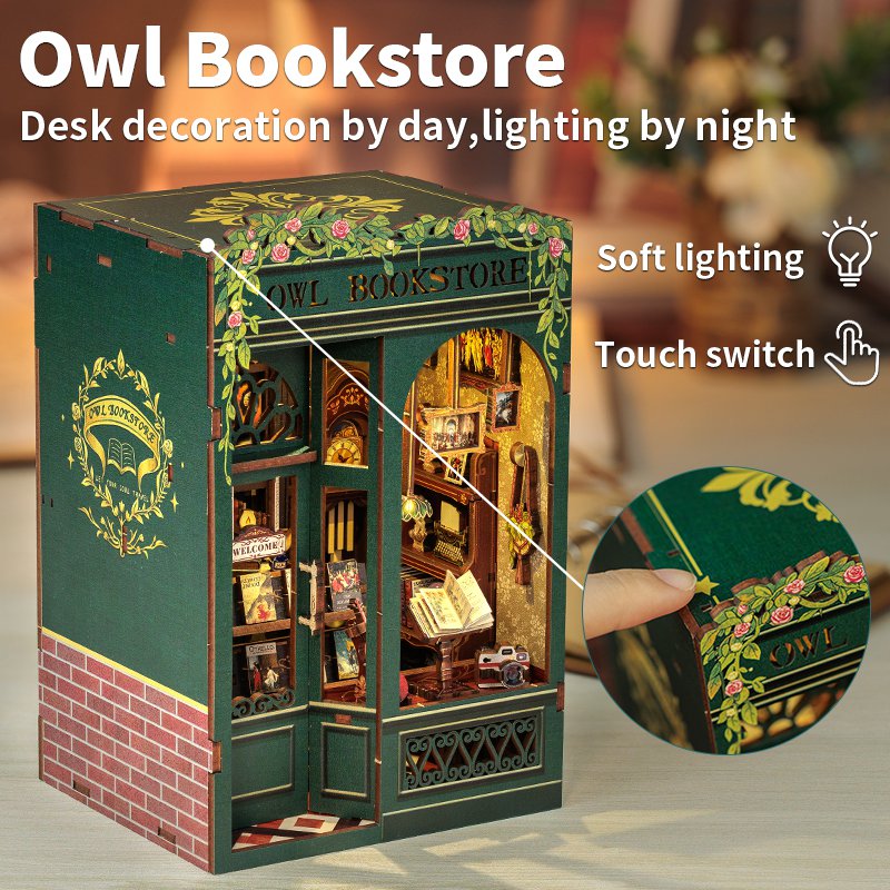 3D Booknook Owl Bookstore 11,5x10x17 cm hout