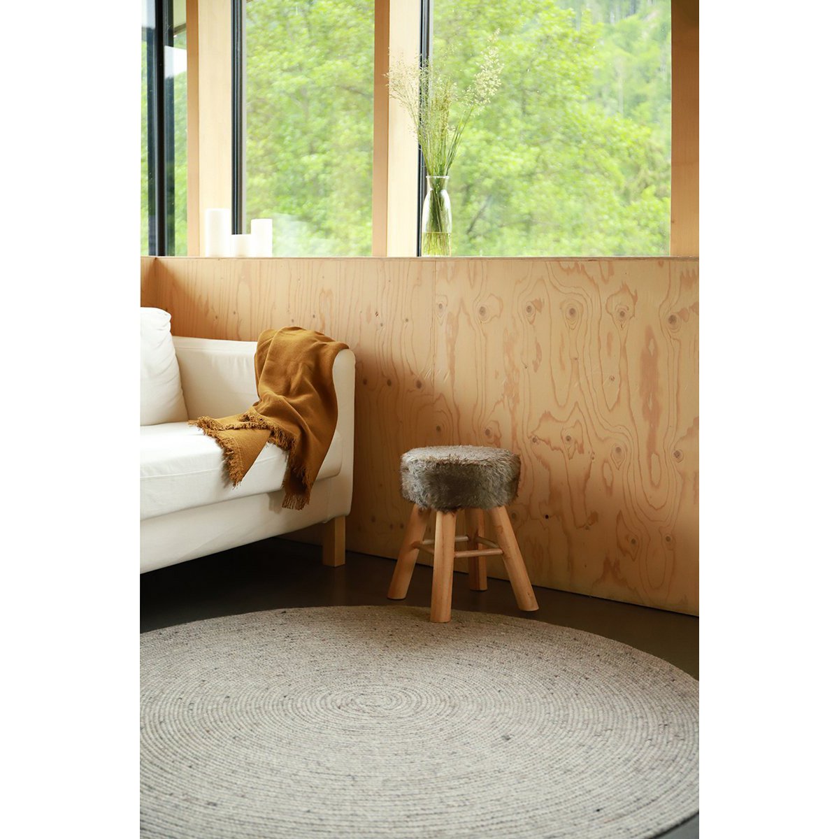 Vloerkleed rond 160 cm grijs wol katoen