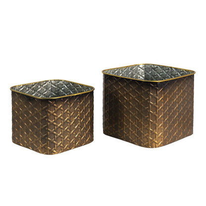Bloempot set 2 stuks koperkleurig ijzer