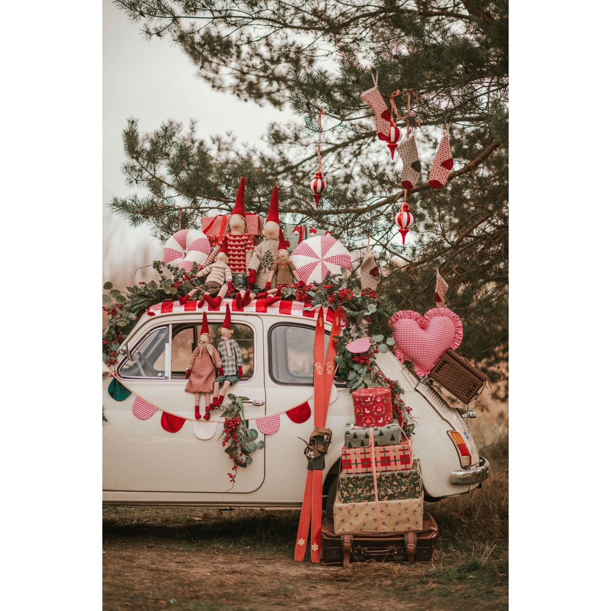 "Rood geruit snoepje" patchwork kerstkussen, cadeau-idee voor de feestdagen