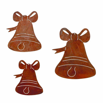 Kerstdecoratie hanger bel 12-18 cm metaal roestlook