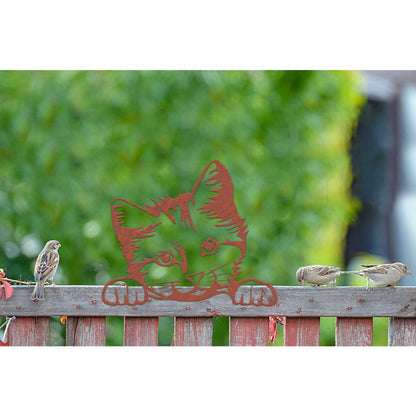 Decoratie kat roest 20,9x25,1 cm staal