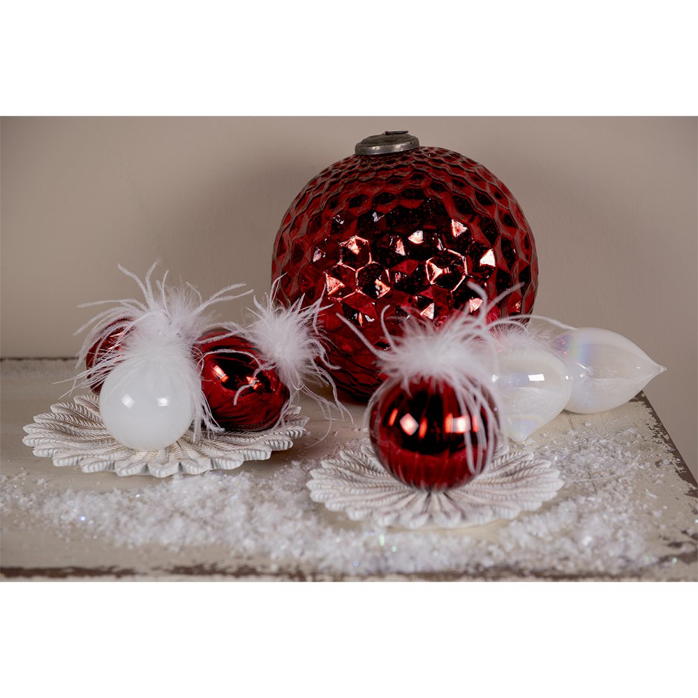 Decorative Dish Ø 25x1 cm white Gold-colored polyresin branches