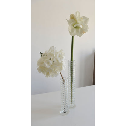 Vaas 10x10x39 cm glas wit diamantaccenten