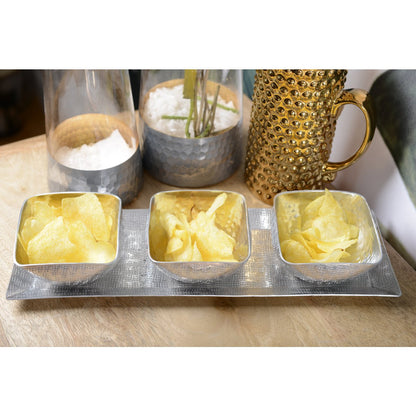 Aperitiefset 3 kopjes aluminium zilver 36,5x17x32 cm