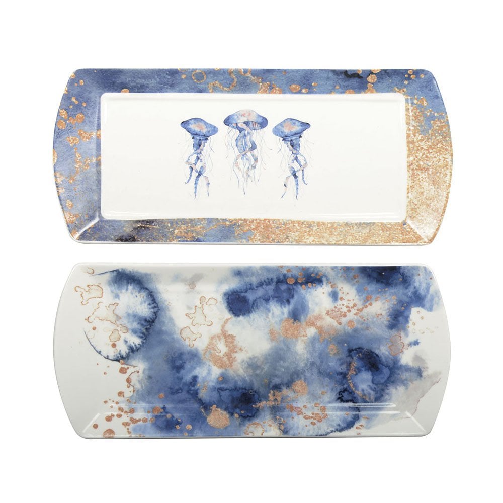Cakegerechten 29x13 cm blauw goud set van 2