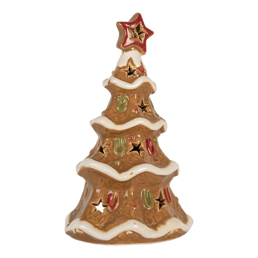Tealight holder Christmas tree 11x8x17 cm Brown Ceramic