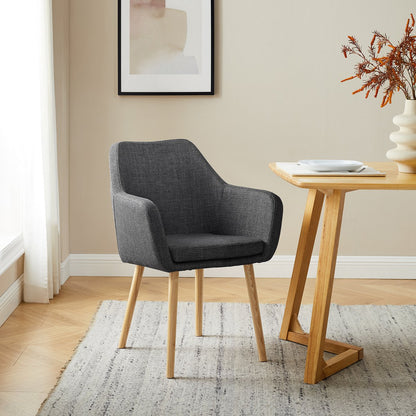 Fauteuil structuurstof donkergrijs massief eikenhout