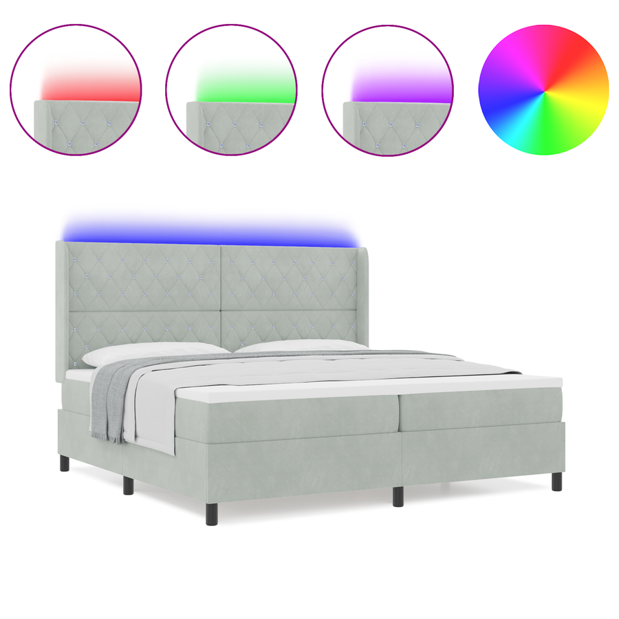 Boxspringbed met matras en LED fluweel lichtgrijs 200x200 cm
