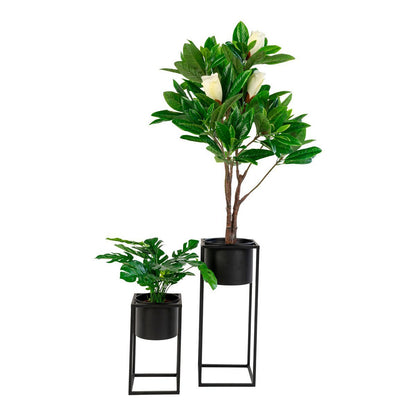 Bloempotten staal zwart set van 2