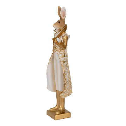 Rabbit Figurine 11x8x33 cm Gold-colored White Polyresin Home Decor