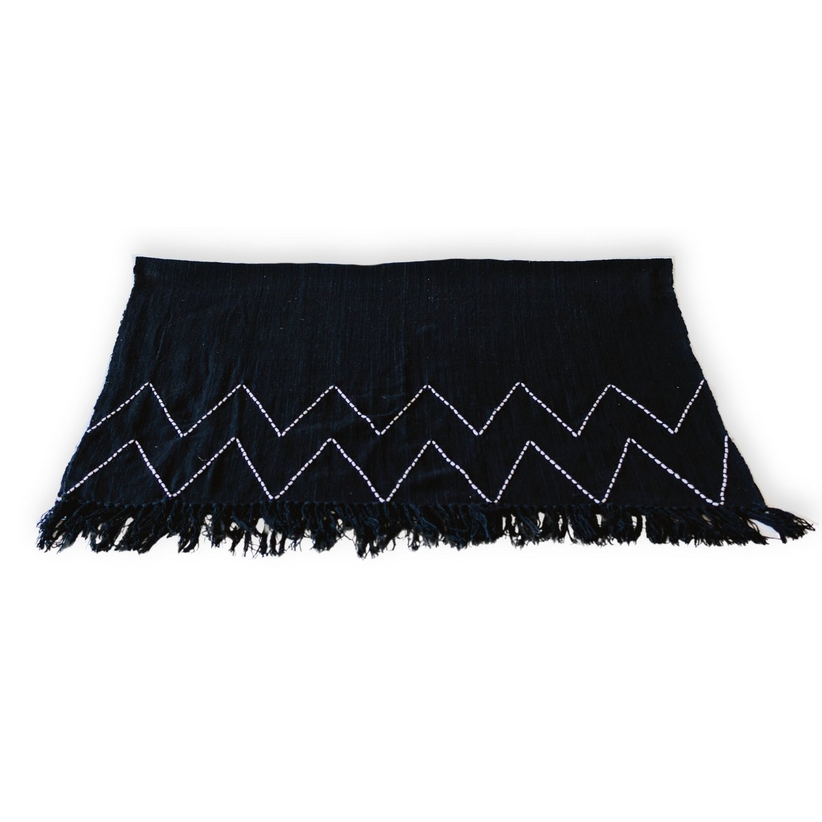 Zwarte Handgeweven Plaid Boho Sprei Franjes Zigzagpatroon