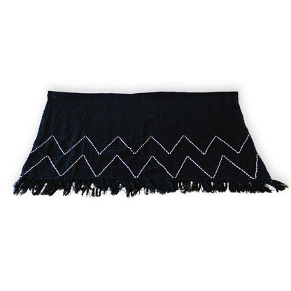 Zwarte Handgeweven Plaid Boho Sprei Franjes Zigzagpatroon