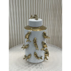 Voorraadpot 35x23 cm wit met gouden vissen