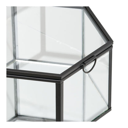 Opbergbox set van 2 glas metaal helder zwart