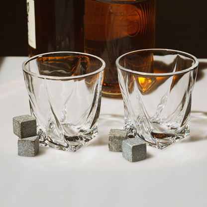 Whiskyglazen - Twisted (set van 2) incl. 2 ijsstenen (koelstenen)