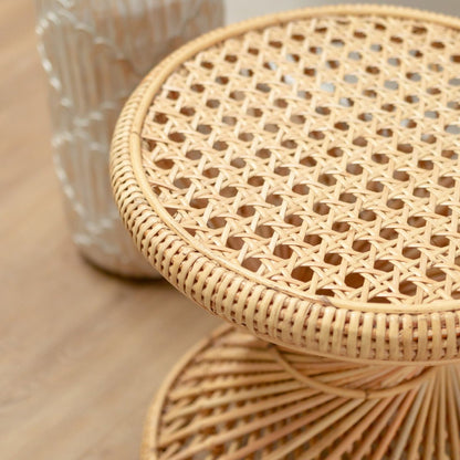 Rotan Bijzettafel Ronde Salontafel LUHU Beige 45 Cm