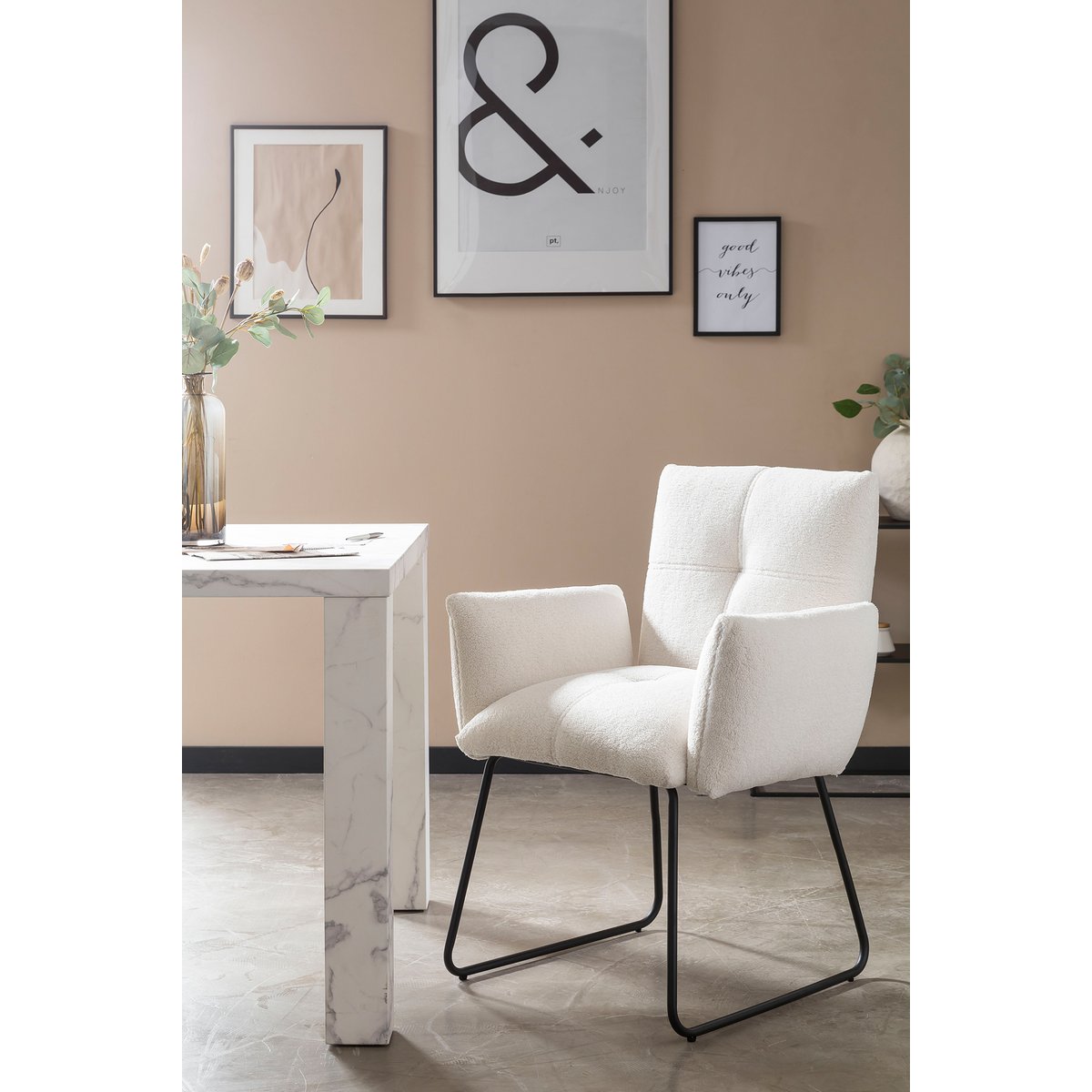 Fauteuil bouclé wit 73,5x64,5x87 cm