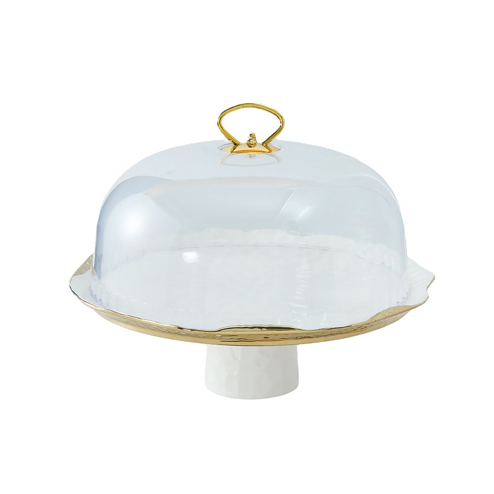 Cake bel met taartschep wit porselein gouden randen