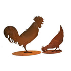 Roestfiguren kip en haan 35 cm