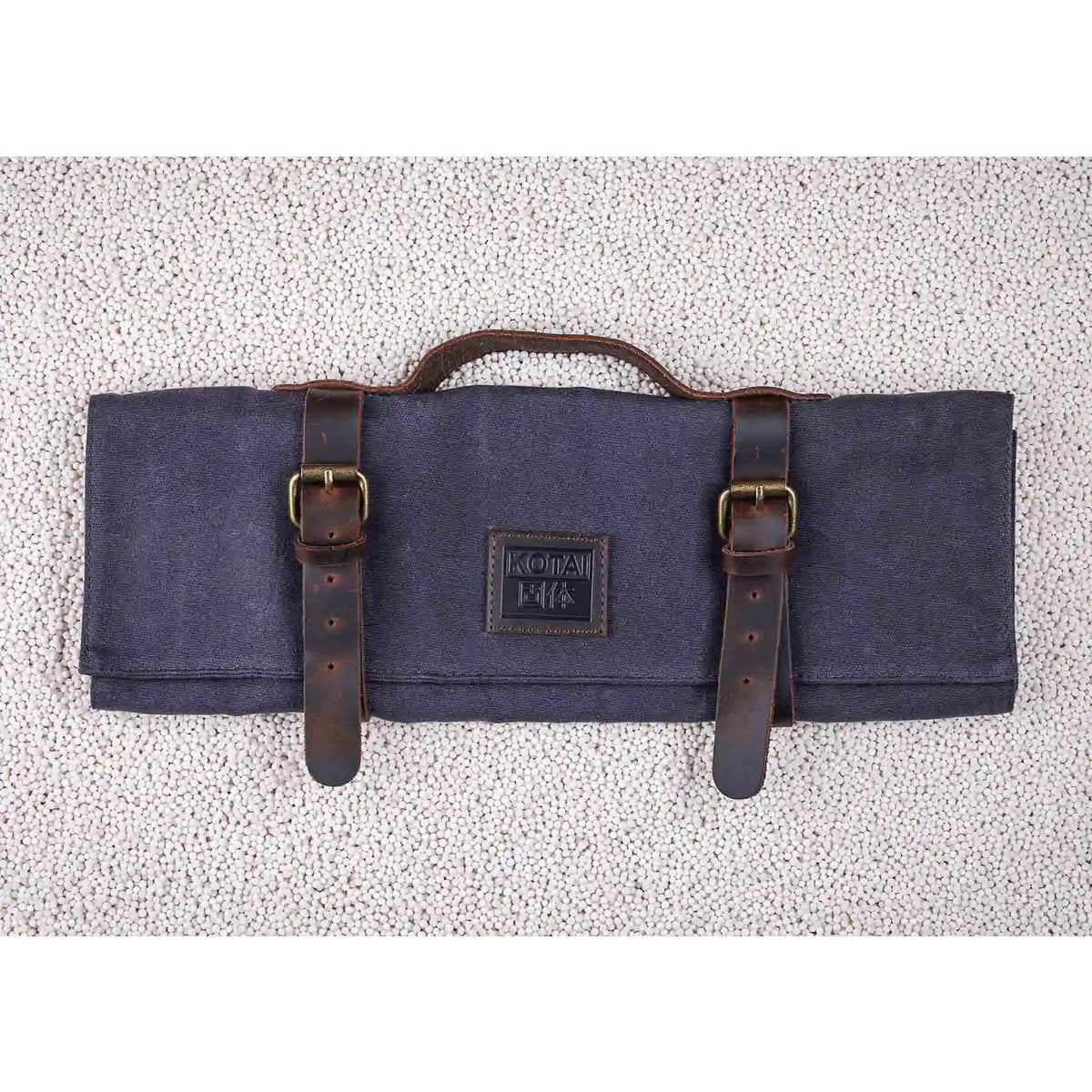 Keukenaccessoires - KOTAI oprolbare zak voor messen - topnerfleder en gewaxt canvas (8 messen + accessoires)