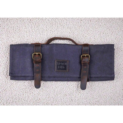 Keukenaccessoires - KOTAI oprolbare zak voor messen - topnerfleder en gewaxt canvas (8 messen + accessoires)
