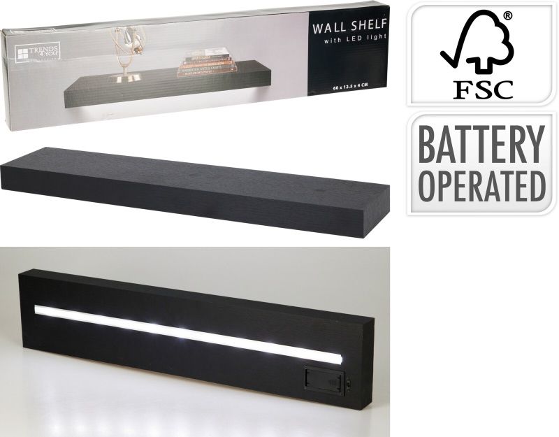 Trends4You Wandplank Met Led Verlichting - Zwart