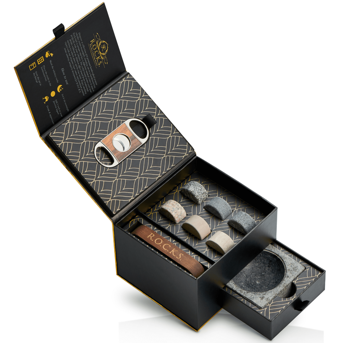 Whisky stenen en sigarenasbak graniet