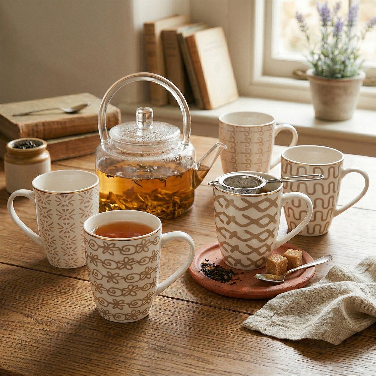 Mokken 350 ml set van 6 beige keramiek