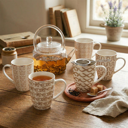 Mokken 350 ml set van 6 beige keramiek