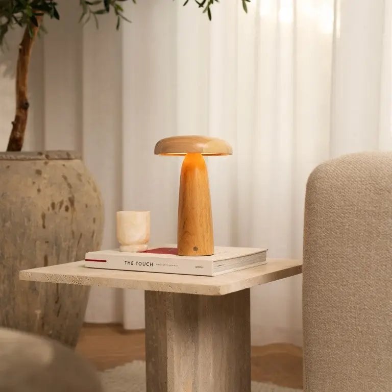 Tafellamp hout 17x26 cm oplaadbaar dimbaar