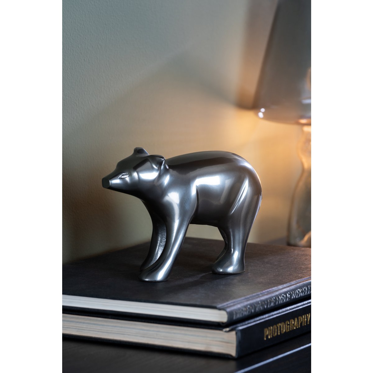 Standbeeld beer aluminium grijs 15x7x11 cm